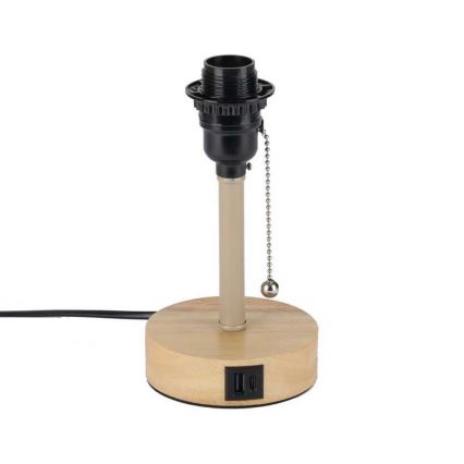 Brilagi - Candeeiro de mesa com porta USB TABLON 1xE27/25W/230V carvalho/bege/cinzento