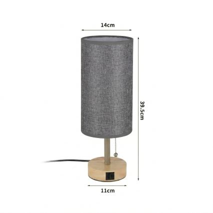 Brilagi - Candeeiro de mesa com porta USB TABLON 1xE27/25W/230V carvalho/bege/cinzento