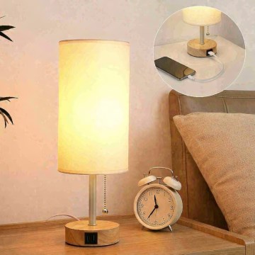 Brilagi - Candeeiro de mesa com porta USB TABLON 1xE27/25W/230V carvalho/bege/creme