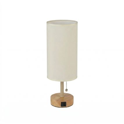 Brilagi - Candeeiro de mesa com porta USB TABLON 1xE27/25W/230V carvalho/bege/creme