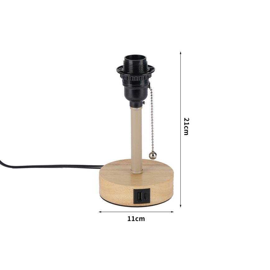 Brilagi - Candeeiro de mesa com porta USB TABLON 1xE27/25W/230V carvalho/bege