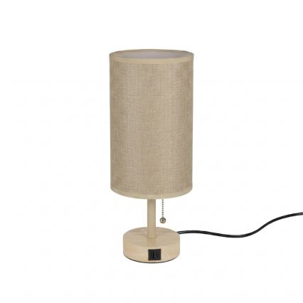 Brilagi - Candeeiro de mesa com porta USB TABLON 1xE27/25W/230V carvalho/bege