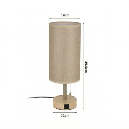 Brilagi - Candeeiro de mesa com porta USB TABLON 1xE27/25W/230V carvalho/bege