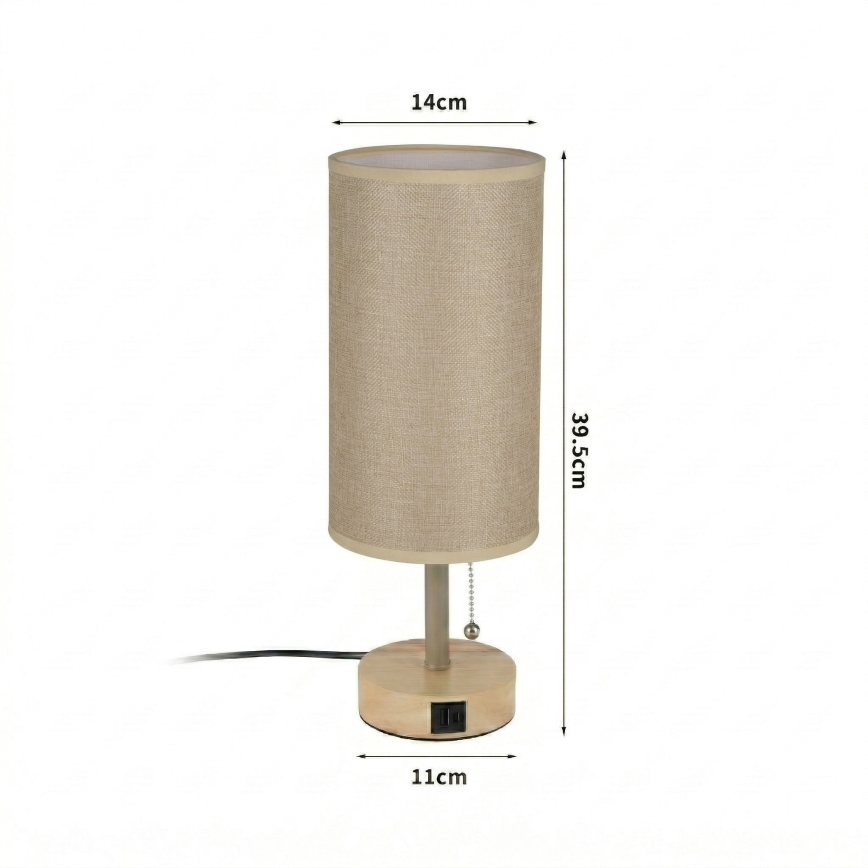 Brilagi - Candeeiro de mesa com porta USB TABLON 1xE27/25W/230V carvalho/bege