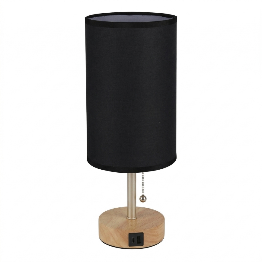 Brilagi - Candeeiro de mesa com porta USB TABLON 1xE27/25W/230V carvalho/bege/preto