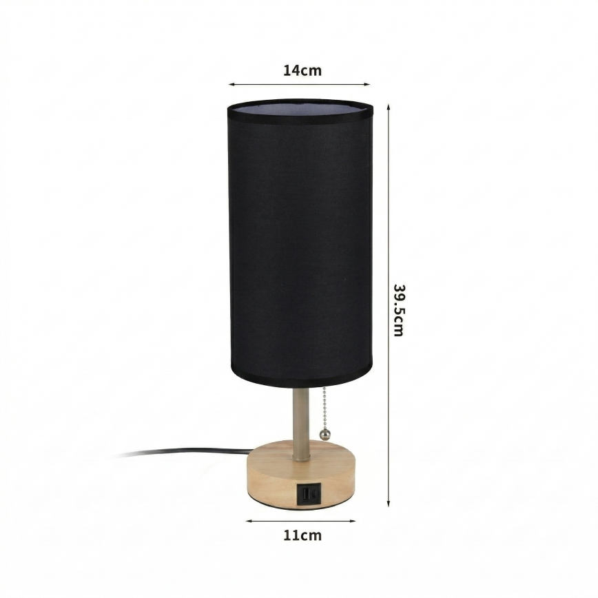 Brilagi - Candeeiro de mesa com porta USB TABLON 1xE27/25W/230V carvalho/bege/preto
