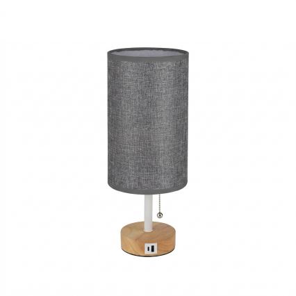 Brilagi - Candeeiro de mesa com porta USB TABLON 1xE27/25W/230V carvalho/branco/cinza