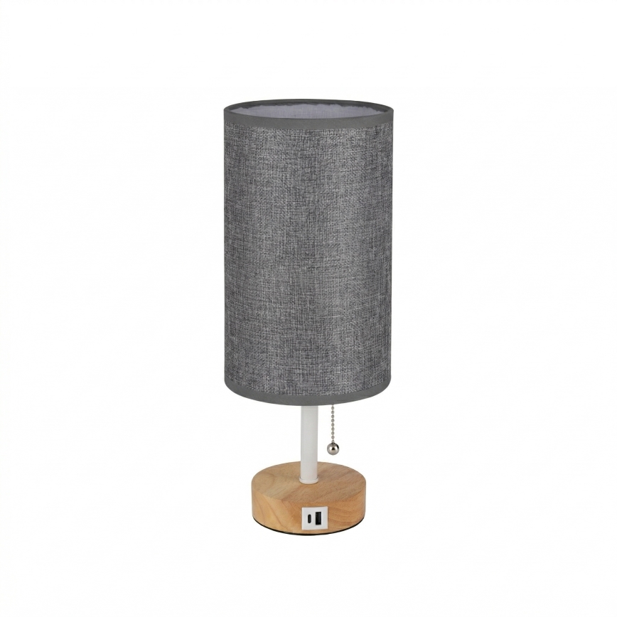 Brilagi - Candeeiro de mesa com porta USB TABLON 1xE27/25W/230V carvalho/branco/cinza