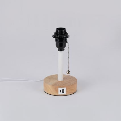Brilagi - Candeeiro de mesa com porta USB TABLON 1xE27/25W/230V carvalho/branco/cinza