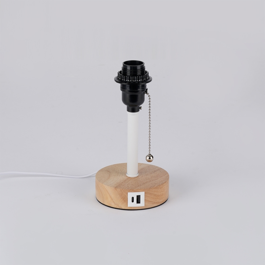 Brilagi - Candeeiro de mesa com porta USB TABLON 1xE27/25W/230V carvalho/branco/cinza
