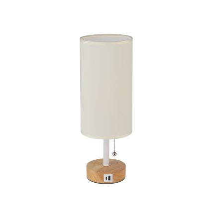 Brilagi - Candeeiro de mesa com porta USB TABLON 1xE27/25W/230V carvalho/branco/creme