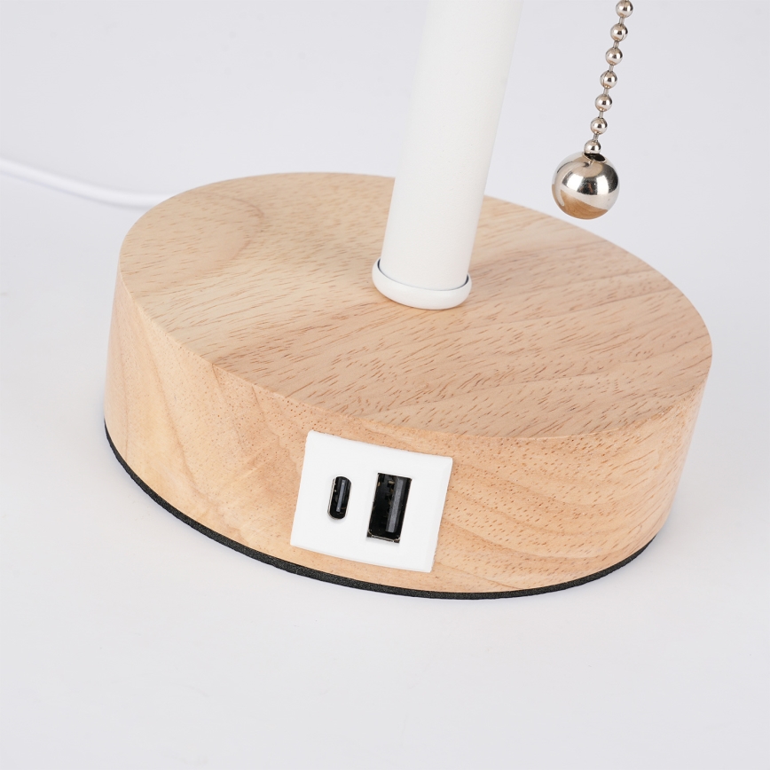 Brilagi - Candeeiro de mesa com porta USB TABLON 1xE27/25W/230V carvalho/branco/creme