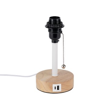 Brilagi - Candeeiro de mesa com porta USB TABLON 1xE27/25W/230V carvalho/branco