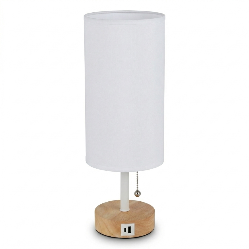 Brilagi - Candeeiro de mesa com porta USB TABLON 1xE27/25W/230V carvalho/branco