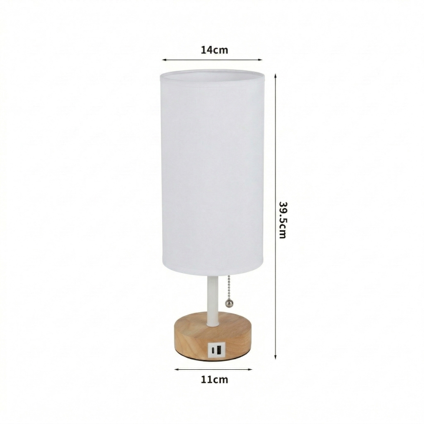 Brilagi - Candeeiro de mesa com porta USB TABLON 1xE27/25W/230V carvalho/branco