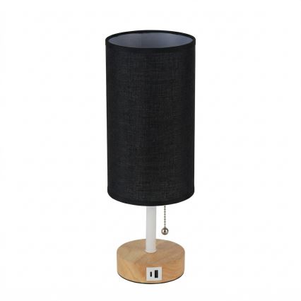 Brilagi - Candeeiro de mesa com porta USB TABLON 1xE27/25W/230V carvalho/branco/preto