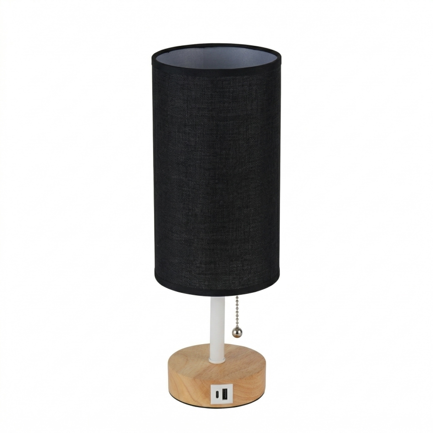 Brilagi - Candeeiro de mesa com porta USB TABLON 1xE27/25W/230V carvalho/branco/preto