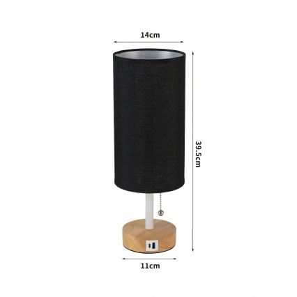 Brilagi - Candeeiro de mesa com porta USB TABLON 1xE27/25W/230V carvalho/branco/preto