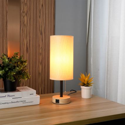 Brilagi - Candeeiro de Mesa com Porta USB TABLON 1xE27/25W/230V carvalho/preto/bege