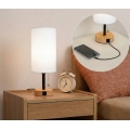 Brilagi - Candeeiro de mesa com porta USB TABLON 1xE27/25W/230V carvalho/preto/branco