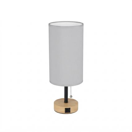 Brilagi - Candeeiro de mesa com porta USB TABLON 1xE27/25W/230V carvalho/preto/branco
