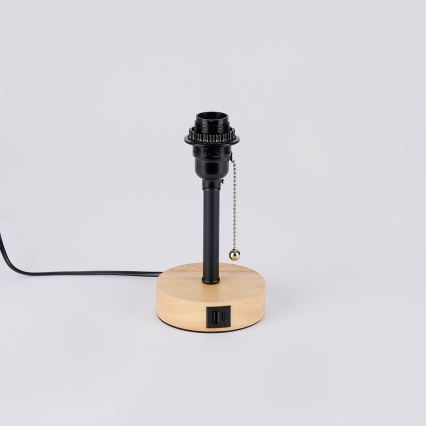Brilagi - Candeeiro de mesa com porta USB TABLON 1xE27/25W/230V carvalho/preto/cinza