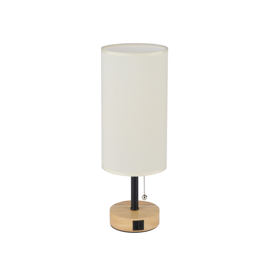 Brilagi - Candeeiro de mesa com porta USB TABLON 1xE27/25W/230V carvalho/preto/creme