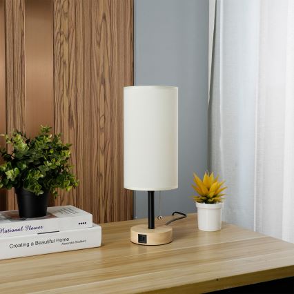 Brilagi - Candeeiro de mesa com porta USB TABLON 1xE27/25W/230V carvalho/preto/creme