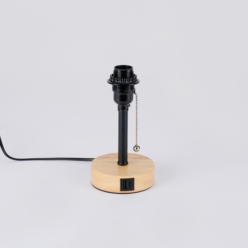 Brilagi - Candeeiro de mesa com porta USB TABLON 1xE27/25W/230V carvalho/preto/creme