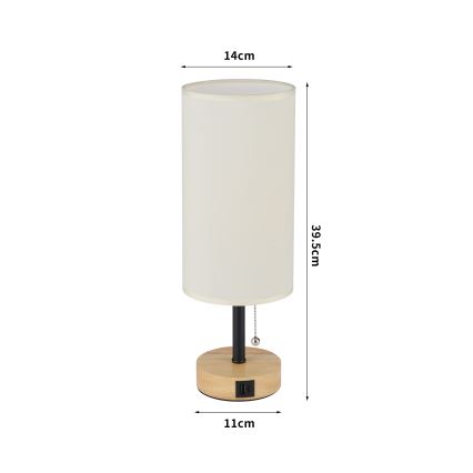 Brilagi - Candeeiro de mesa com porta USB TABLON 1xE27/25W/230V carvalho/preto/creme