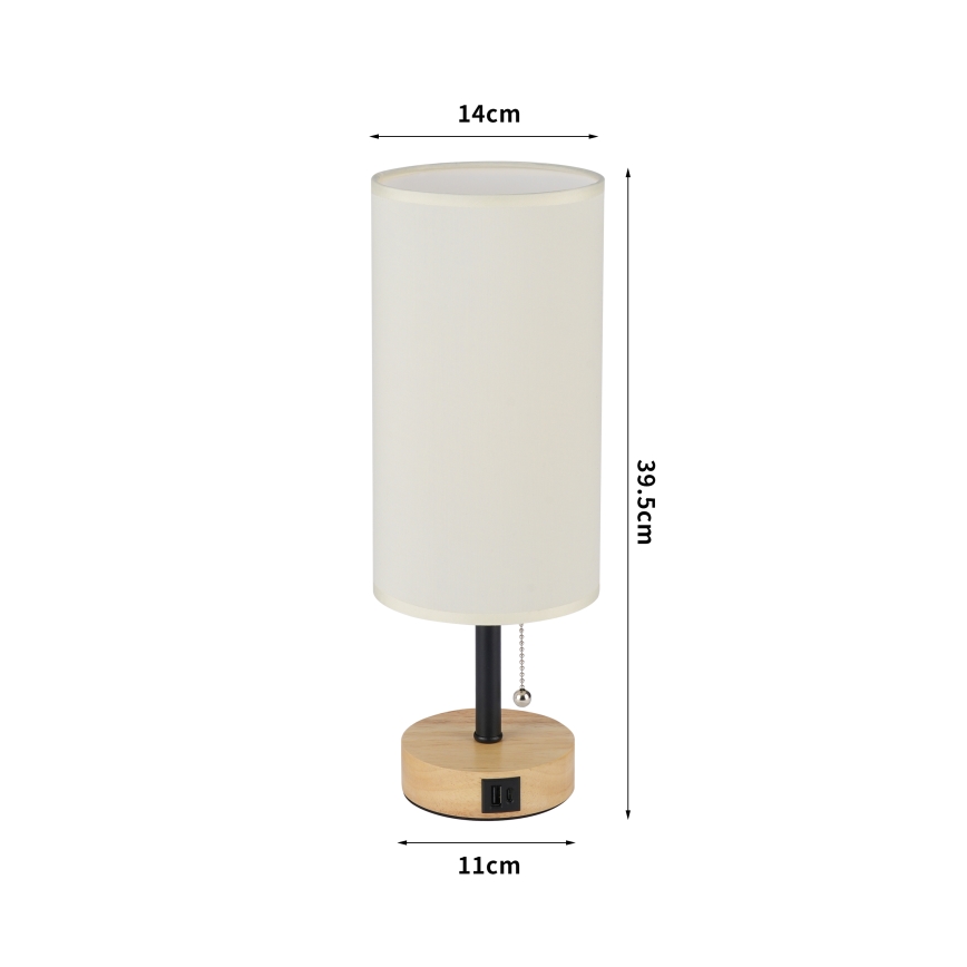 Brilagi - Candeeiro de mesa com porta USB TABLON 1xE27/25W/230V carvalho/preto/creme