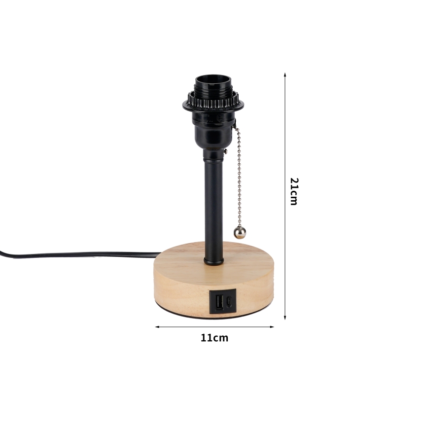Brilagi - Candeeiro de mesa com porta USB TABLON 1xE27/25W/230V carvalho/preto