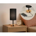Brilagi - Candeeiro de mesa com porta USB TABLON 1xE27/25W/230V carvalho/preto