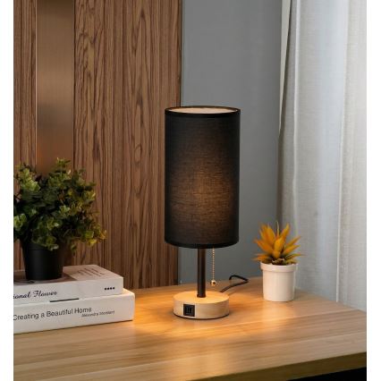BRILAGI - Candeeiro de mesa com porta USB TABLON 1xE27/25W/230V carvalho/preto