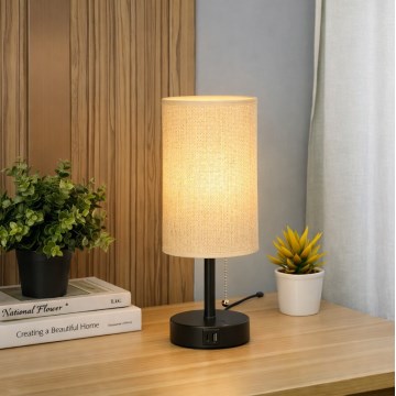 Brilagi - Candeeiro de mesa com porta USB TABLON 1xE27/25W/230V preto/bege