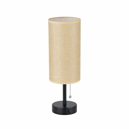 Brilagi - Candeeiro de mesa com porta USB TABLON 1xE27/25W/230V preto/bege