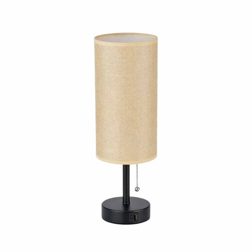 Brilagi - Candeeiro de mesa com porta USB TABLON 1xE27/25W/230V preto/bege