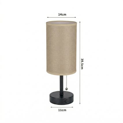 Brilagi - Candeeiro de mesa com porta USB TABLON 1xE27/25W/230V preto/bege