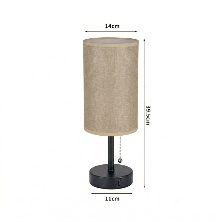 Brilagi - Candeeiro de mesa com porta USB TABLON 1xE27/25W/230V preto/bege