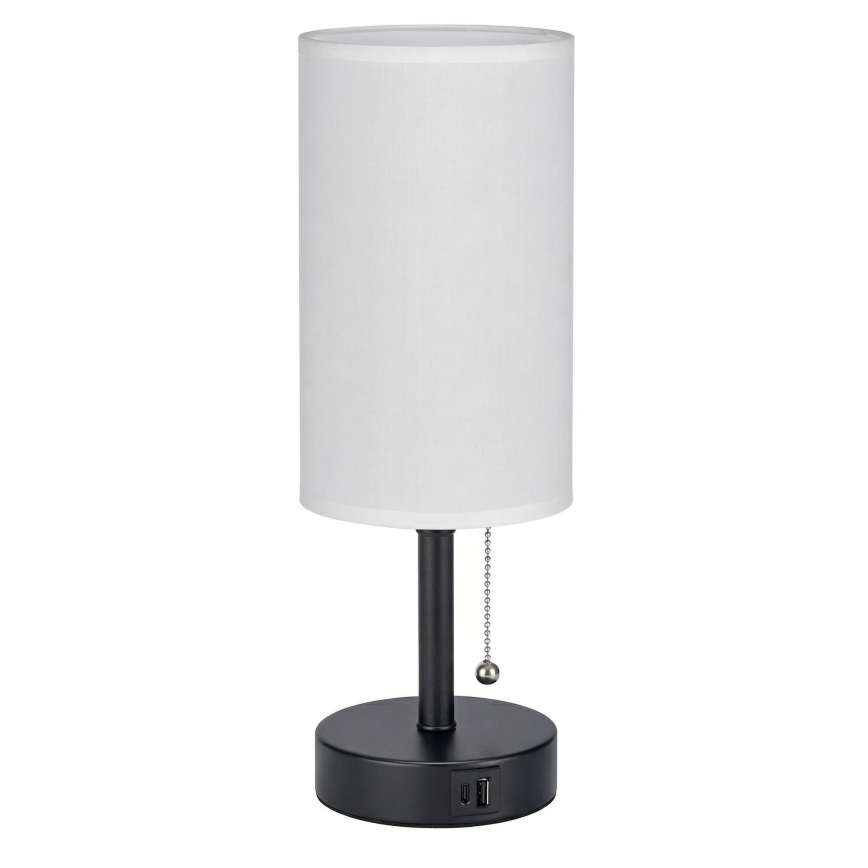 Brilagi - Candeeiro de mesa com porta USB TABLON 1xE27/25W/230V preto/branco