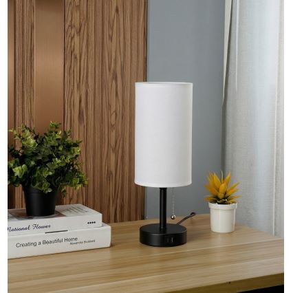 Brilagi - Candeeiro de mesa com porta USB TABLON 1xE27/25W/230V preto/branco