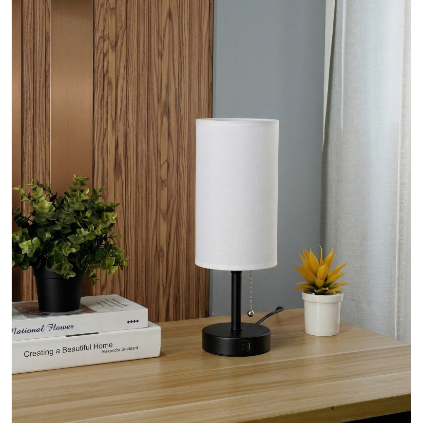 Brilagi - Candeeiro de mesa com porta USB TABLON 1xE27/25W/230V preto/branco