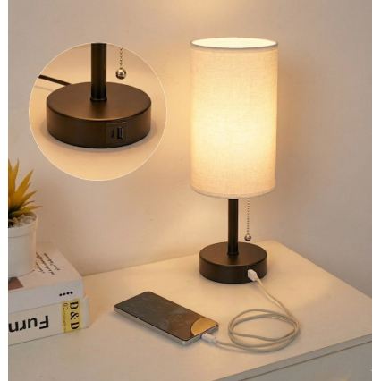 Brilagi - Candeeiro de mesa com porta USB TABLON 1xE27/25W/230V preto/branco
