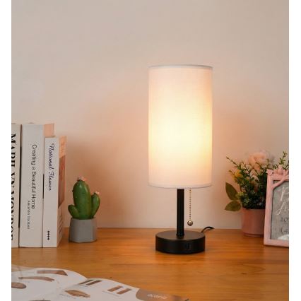 Brilagi - Candeeiro de mesa com porta USB TABLON 1xE27/25W/230V preto/branco
