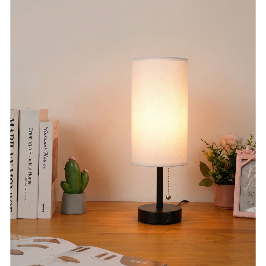 Brilagi - Candeeiro de mesa com porta USB TABLON 1xE27/25W/230V preto/branco