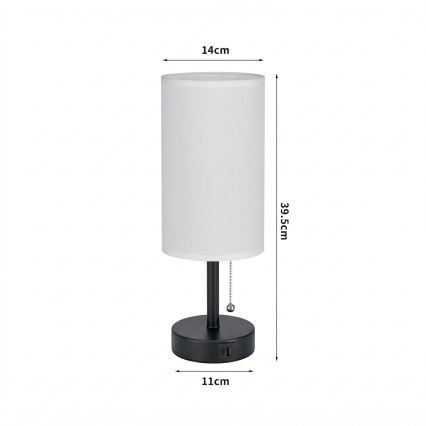 Brilagi - Candeeiro de mesa com porta USB TABLON 1xE27/25W/230V preto/branco