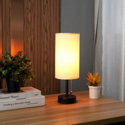Brilagi - Candeeiro de mesa com porta USB TABLON 1xE27/25W/230V preto/creme