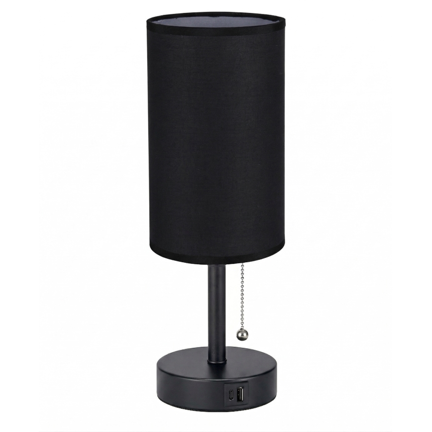 Brilagi - Candeeiro de mesa com porta USB TABLON 1xE27/25W/230V preto
