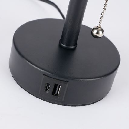 Brilagi - Candeeiro de mesa com porta USB TABLON 1xE27/25W/230V preto