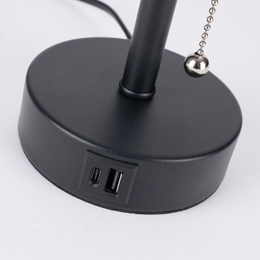 Brilagi - Candeeiro de mesa com porta USB TABLON 1xE27/25W/230V preto